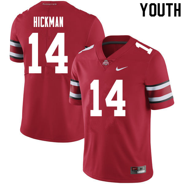 Ohio State Buckeyes Ronnie Hickman Youth #14 Red Authentic Stitched College Football Jersey